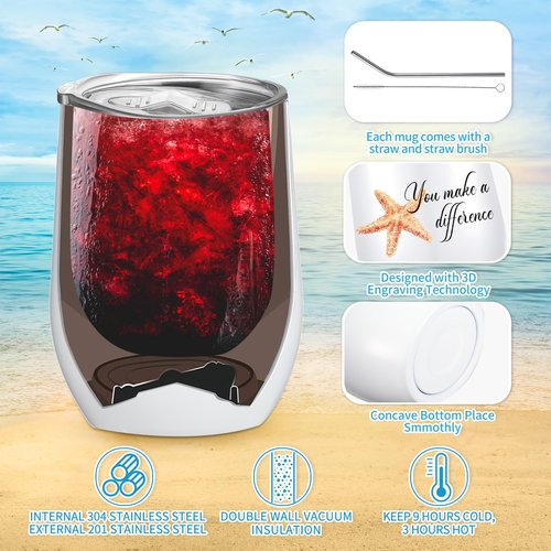 Set of 10 Thank You Gifts You Make a Difference Gift Employee Appreciation Gifts Bulk 12oz Stainless Steel Tumbler Cup Starfish Cards for Social Worker Volunteer Staff Secretary Nurse