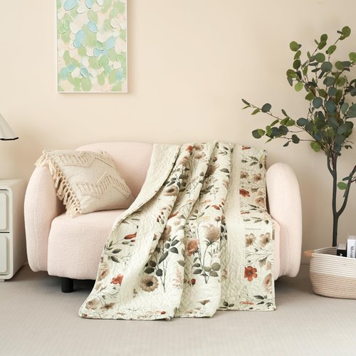DaDa Bedding Enchanted Meadow Reversible Floral Cozy Lightweight Lap Throw - Perfect for Couch or Bed, Beige Victorian Garden Pallete, All-Season Comfort, Machine Washable, 50x60 Inches