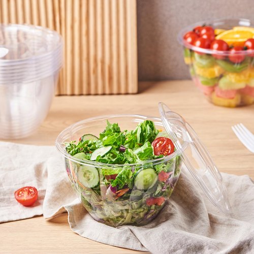 Jaluxing [48 oz. 150 Sets Clear Plastic Salad Bowls with Airtight Lids Disposable To Go Mixing Containers Serving for Fruit, Quinoa, Lunch and Meal Prep