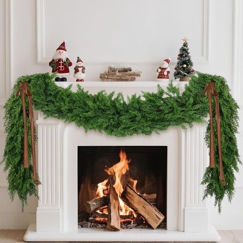 Rowfad 6 Ft Christmas Cedar Pine Garlands, Artificial Cedar Garland, Realistic Green Artificial Greenery Garland for Table, Mantle, Wall, Indoor, Outdoor Christmas Decorations (1, 6 FT)