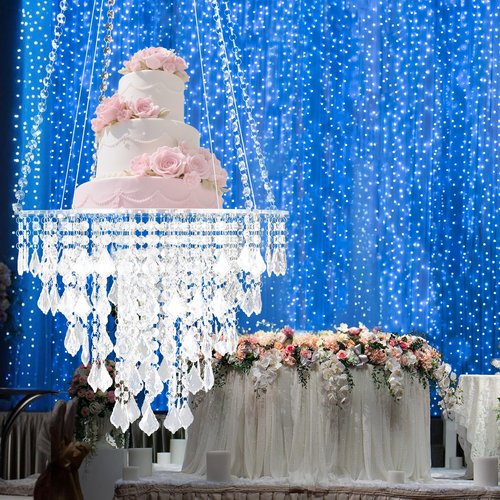 Weysat Hanging Wedding Cake Stands - 17.7'' Faux Acrylic Crystal Chandelier Style Drape Suspended Cake Swing with Crystal Chains Dessert Display Stand for Wedding Birthday Party Decoration