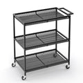 3 Tier Rolling Utility Kitchen Cart, Heavy Duty Wire Rolling Cart on Wheels, Commercial Metal Serving Carts with Handle, Kitchen Island Plant Shelf Food Storage Trolley for Laundry, Office, Garage