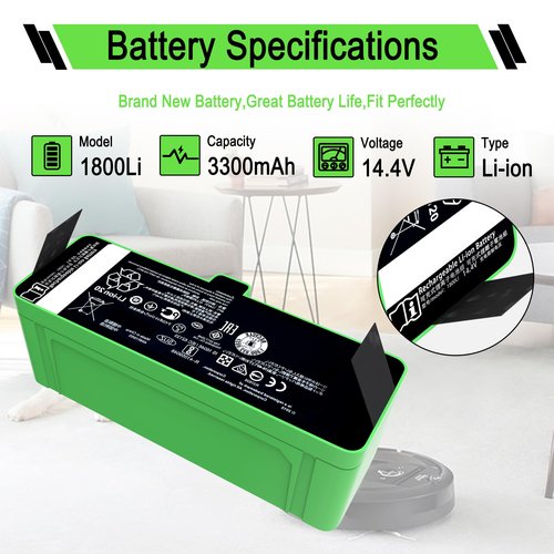 3300mAh 48Wh 1800LI Replacement Li-ion Battery Compatible with iRobot Roomba 531 532 535 550 552 560 570 595 614 620 640 652 660 670 680 760 761 780 790 801 860 880 890 960 966 980 4376392 14.4V