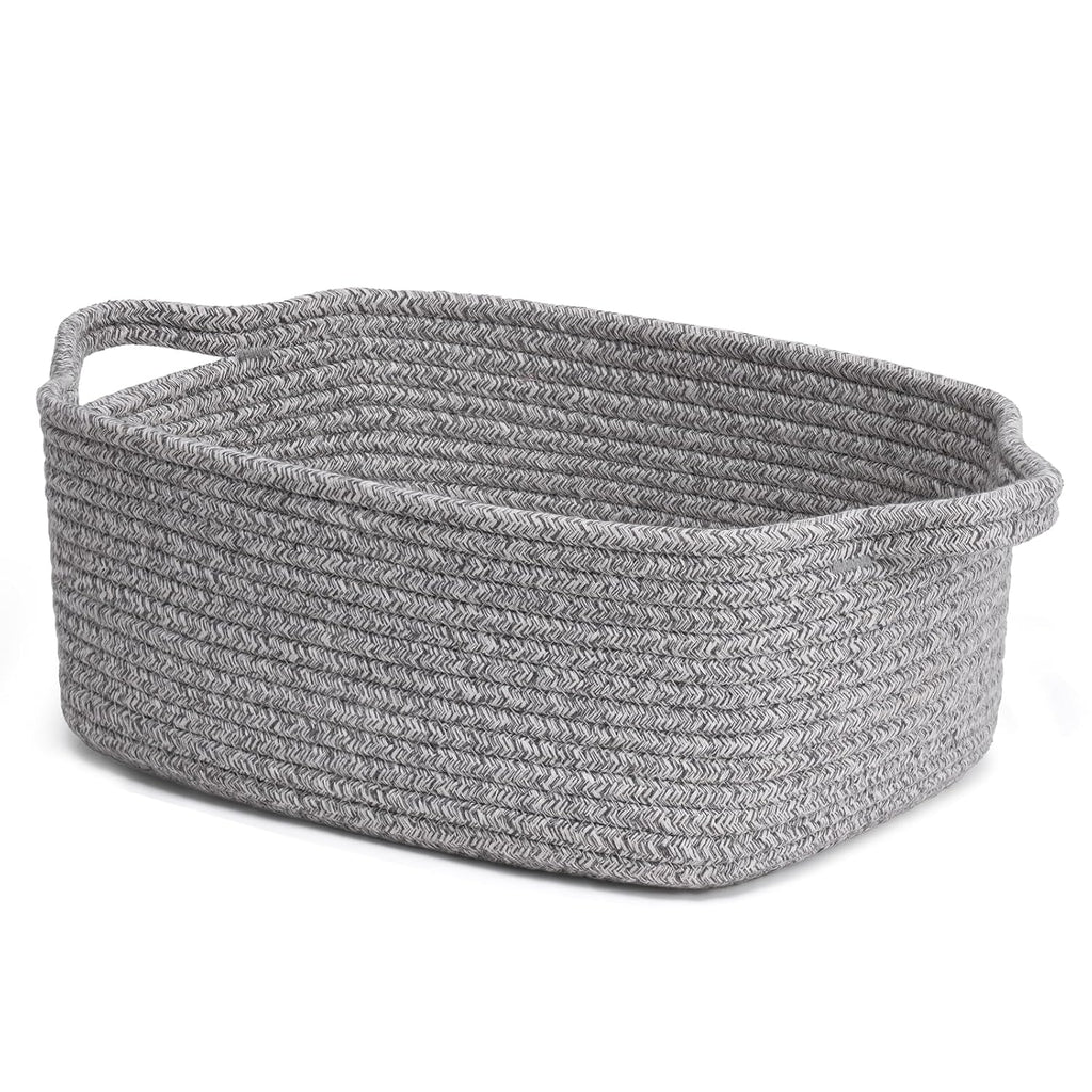 CHICVITA Decorative Gift Basket - Easter Basket for Kids | Woven Rope Storage Organizer, Grey, 13 x 9.8 x 5 Inches
