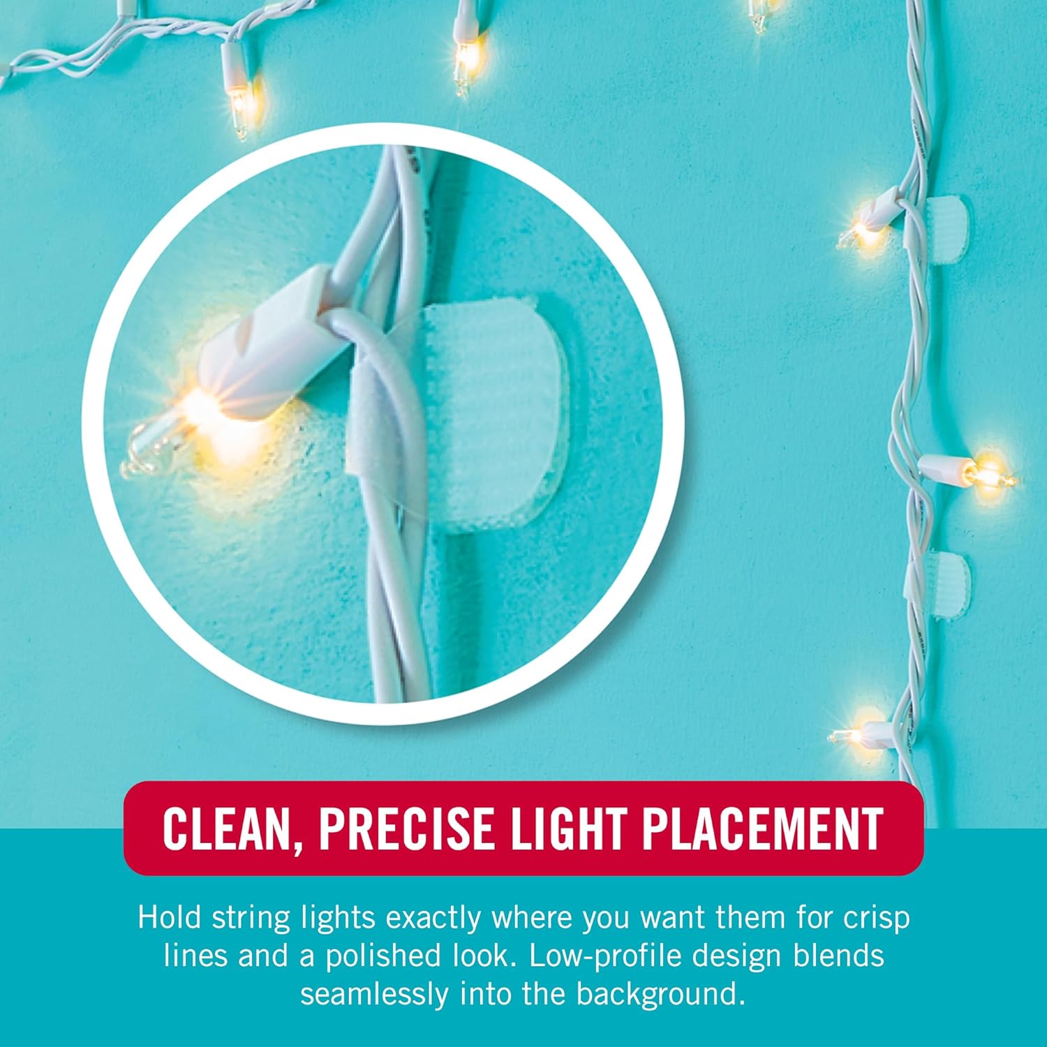 VELCRO Brand Indoor Light Clips - Damage-Free String Light Holders, 100 ft Capacity, 48 Pack