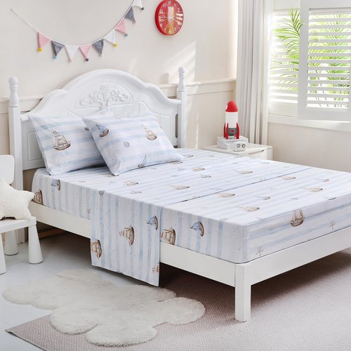 Ocharo Twin Sheets Set Kids - Soft Microfiber Bed Sheets 3 Pieces - Deep Pockets, Sailboat Printed Kids Bedding Sheets Set Breathable for Boys Teens