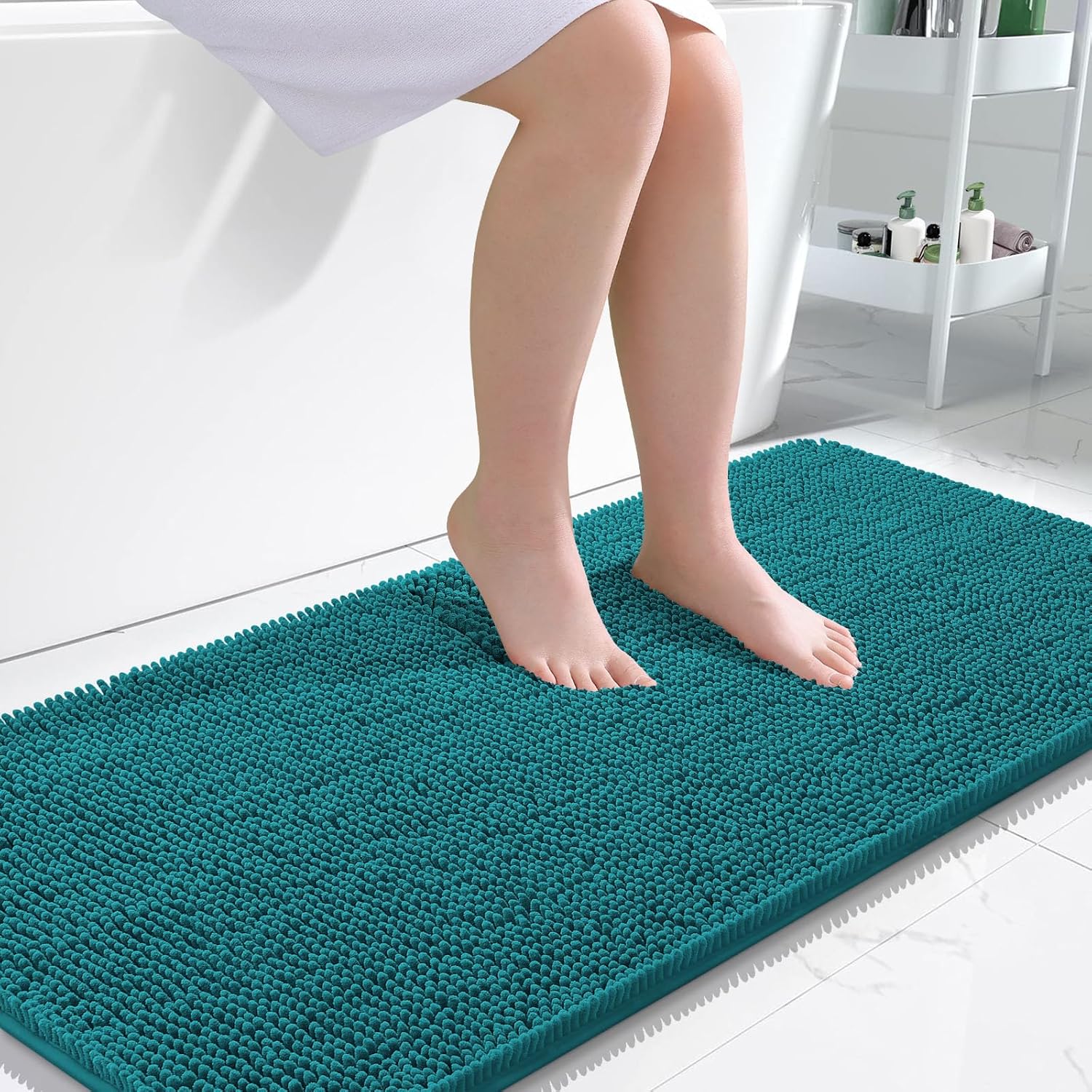 OLANLY Bathroom Runner Rugs - Soft Absorbent Chenille Bath Mats | Quick-Dry, Machine Washable, 47x24, Deep Lake
