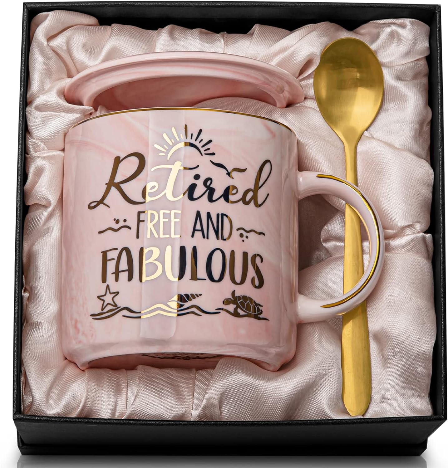 Retirement Gift for Woman 2026 - Retirement Gifts for Women, Coworker Leaving, Farewell, Going Away, Goodbye Gifts, Retired Free And Fabulous -14oz Pink Marble Coffee Mug, Gift Box