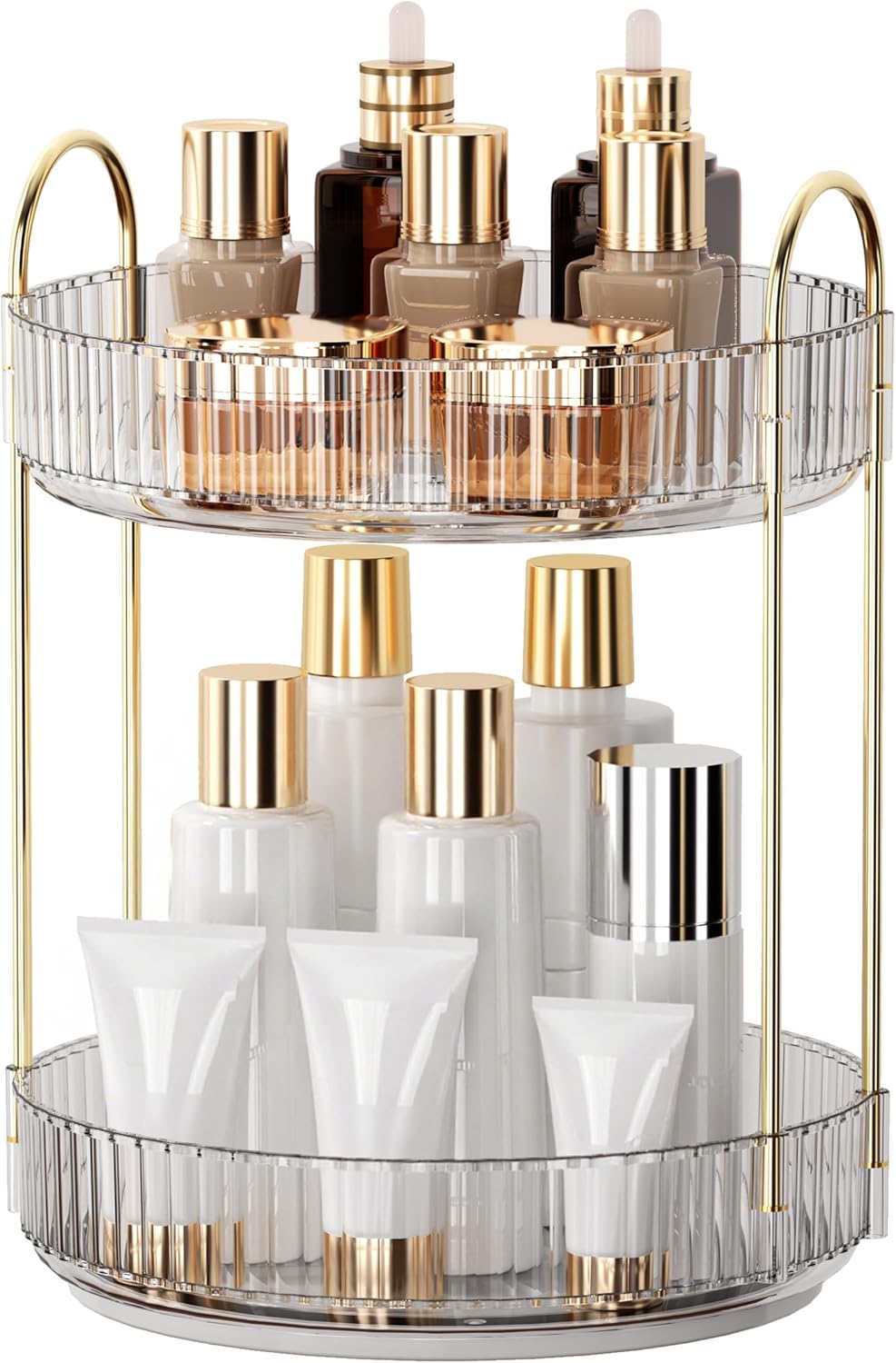 YCIA&DONE 360 Rotating Makeup Organizer - High Capacity Cosmetic & Skincare Storage | Clear White, 2 Tiers