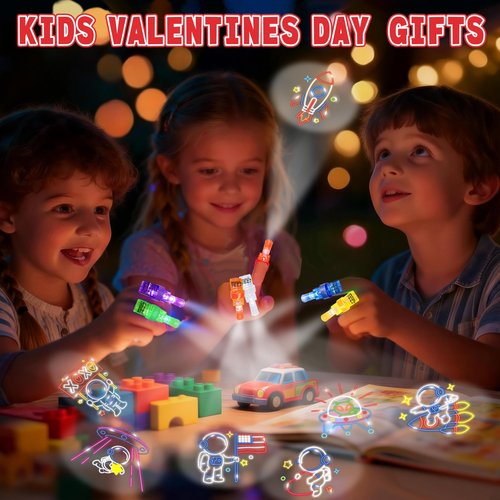 COKOKA 28 Pack Valentines Day Gifts for Kids LED Finger Lights Toys with Valentines Day Cards for Kids Classroom, Non-Candy Class Exchange Gifts Valentine Party Favors Bulk for Boys Girls