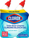 Clorox Toilet Bowl Cleaner - Clinging Bleach Gel, Ocean Mist Scent, 24 Fl Oz, Pack of 2