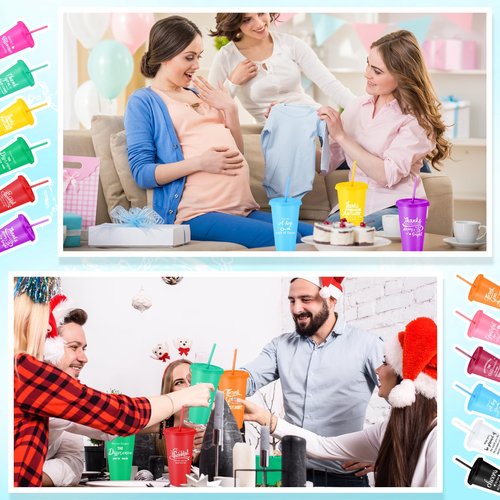 Skylety 96 Pcs Employee Appreciation Gifts Bulk 24 oz Plastic Tumbler with Lid Straw Social Worker Gift Plastic Cup Thank You Gift for Coworker Volunteer Staff Teacher Office Team (Cute Color)