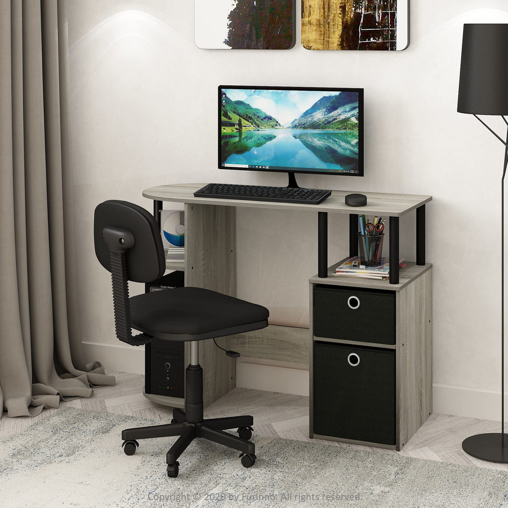 Furinno JAYA Desk, 38.4" Wide Gaming Desk with Bin Drawers, Computer Desk with Side Shelf, Office Desk for Study, Home Office, Bedroom, Dorm, Study Room, French Oak