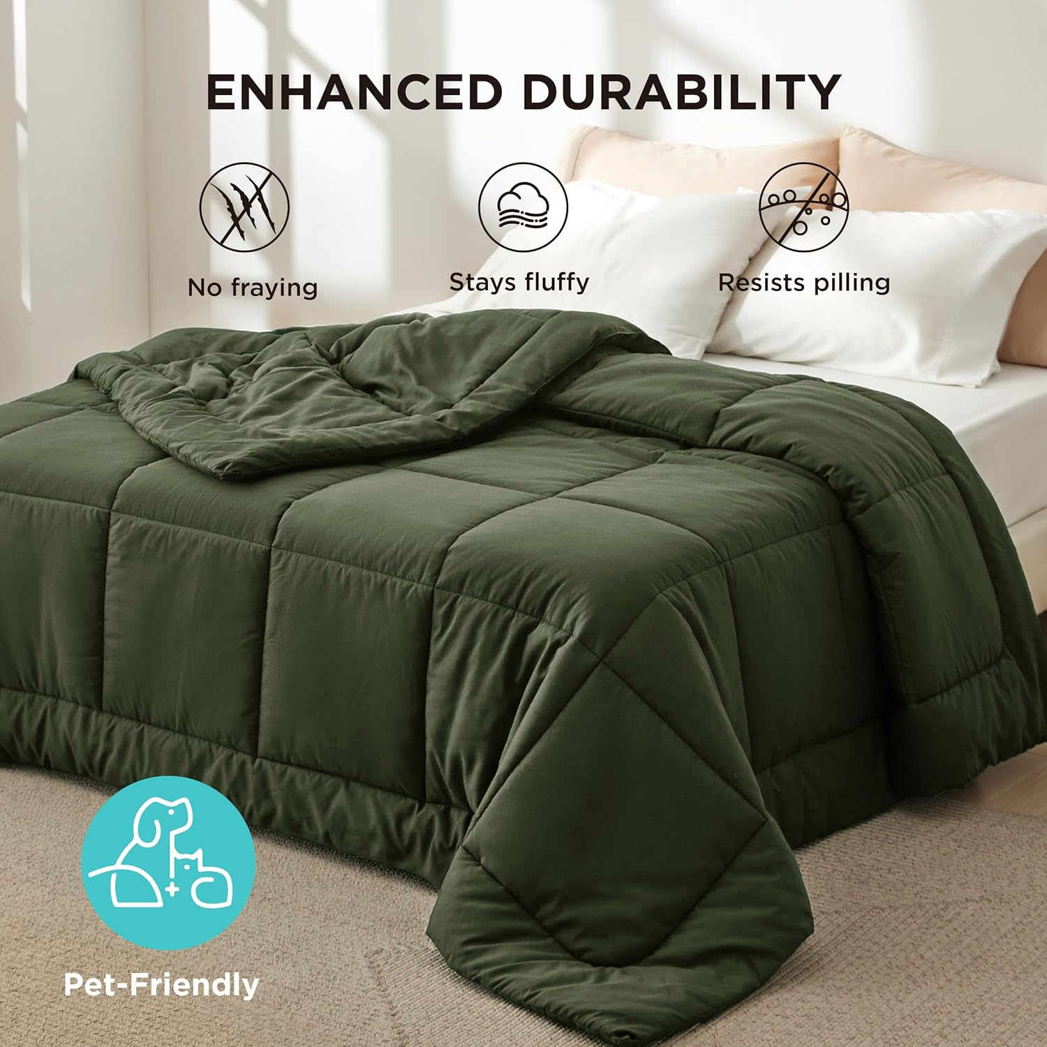 Bedsure Comforter Duvet Insert - All-Season Quilted Down Alternative Bedding, Olive Green, California King 96 x 102 Inches