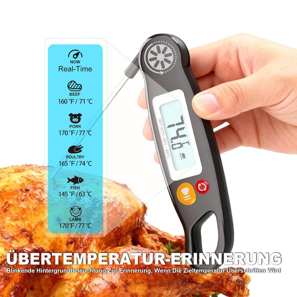 Antonki Digital Meat Thermometer - Instant Read Cooking Thermometer with Backlight for BBQ & Baking