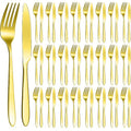 Nuenen 50 Pieces Stainless Steel Forks Silverware Set Dinner Forks and Knives Flatware Tableware Cutlery Set for Kitchen Restaurant(7.1 x 1 Inch, 8.4 x 0.7 Inch,Gold)