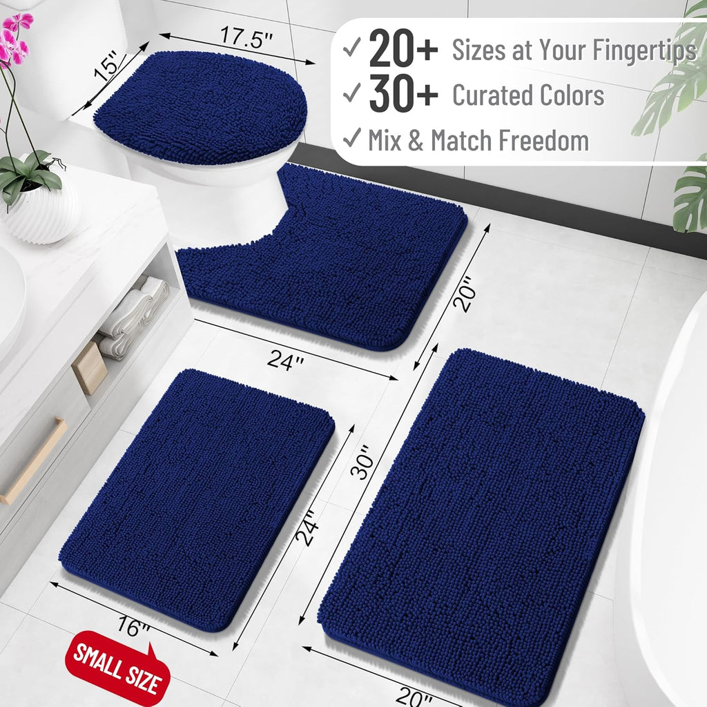 OLANLY Bathroom Rugs - Extra Soft Chenille Bath Mats with Rubber Backing | Quick Dry, Machine Washable, Navy 30x18