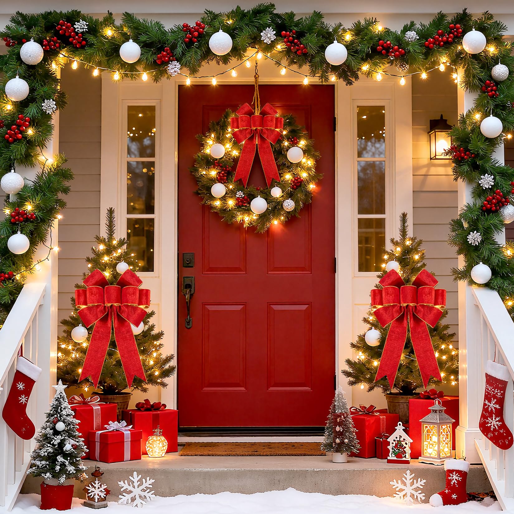 1 Pack Large Christmas Red Bows for Christmas Tree with Gold Border & Back, 12" x 14" Velvet Bows for Tree Topper,Wreaths,Indoor,Outdoor,Fireplace,Stairs,Railing,Porch,Xmas Decoration