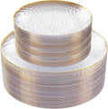Rubtlamp Clear Plastic Plates - 60 Pcs Heavy-Duty Disposable Plates with Gold Rim | 30 Dinner & 30 Dessert Plates for Weddings & Parties