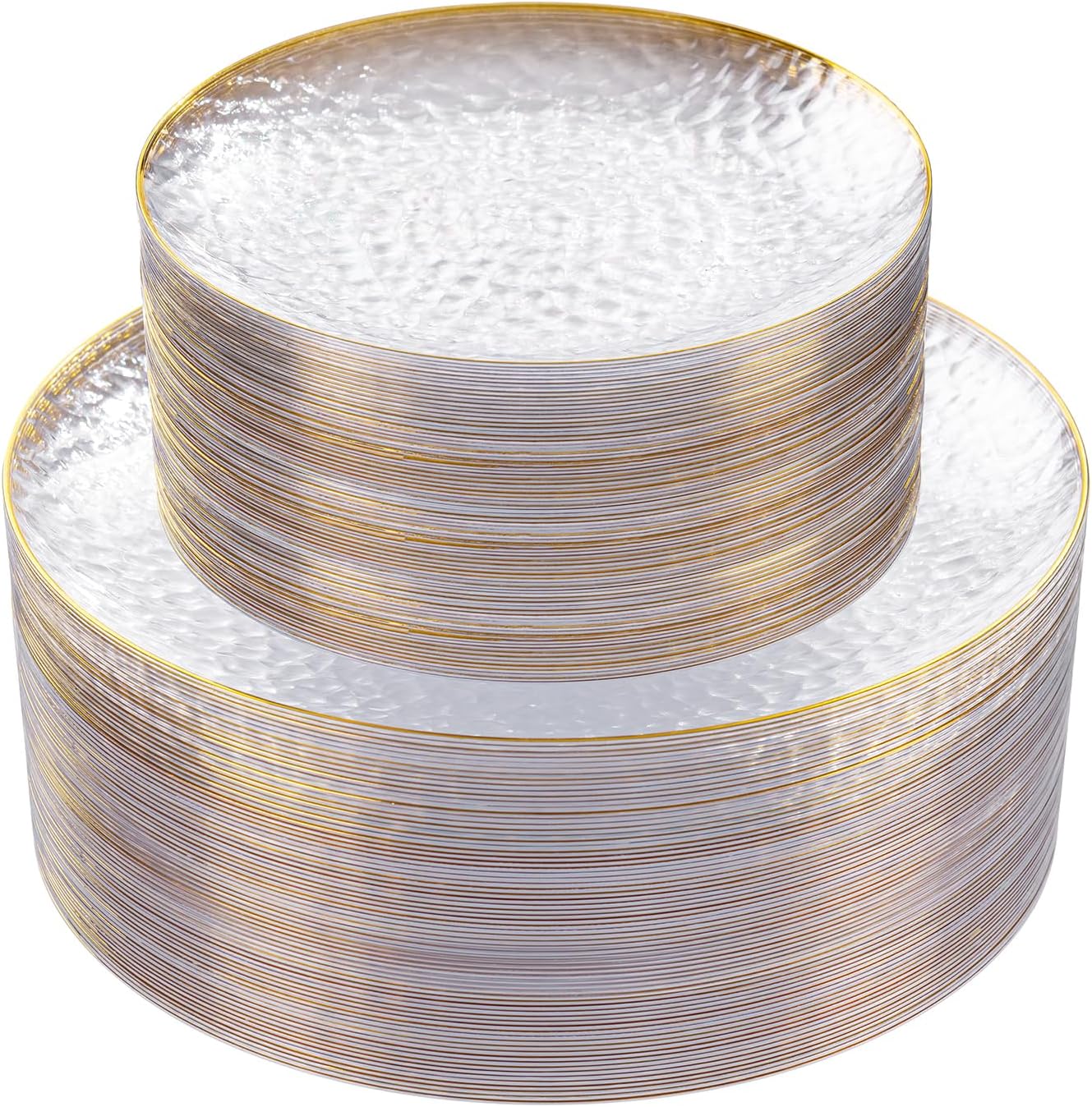 Rubtlamp Clear Plastic Plates - 60 Pcs Heavy-Duty Disposable Plates with Gold Rim | 30 Dinner & 30 Dessert Plates for Weddings & Parties