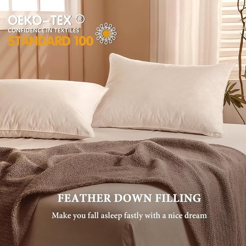 BHZ Goose Down Feather Pillows - Queen Size Hotel Collection | Medium Firm Soft Support for Side & Back Sleepers
