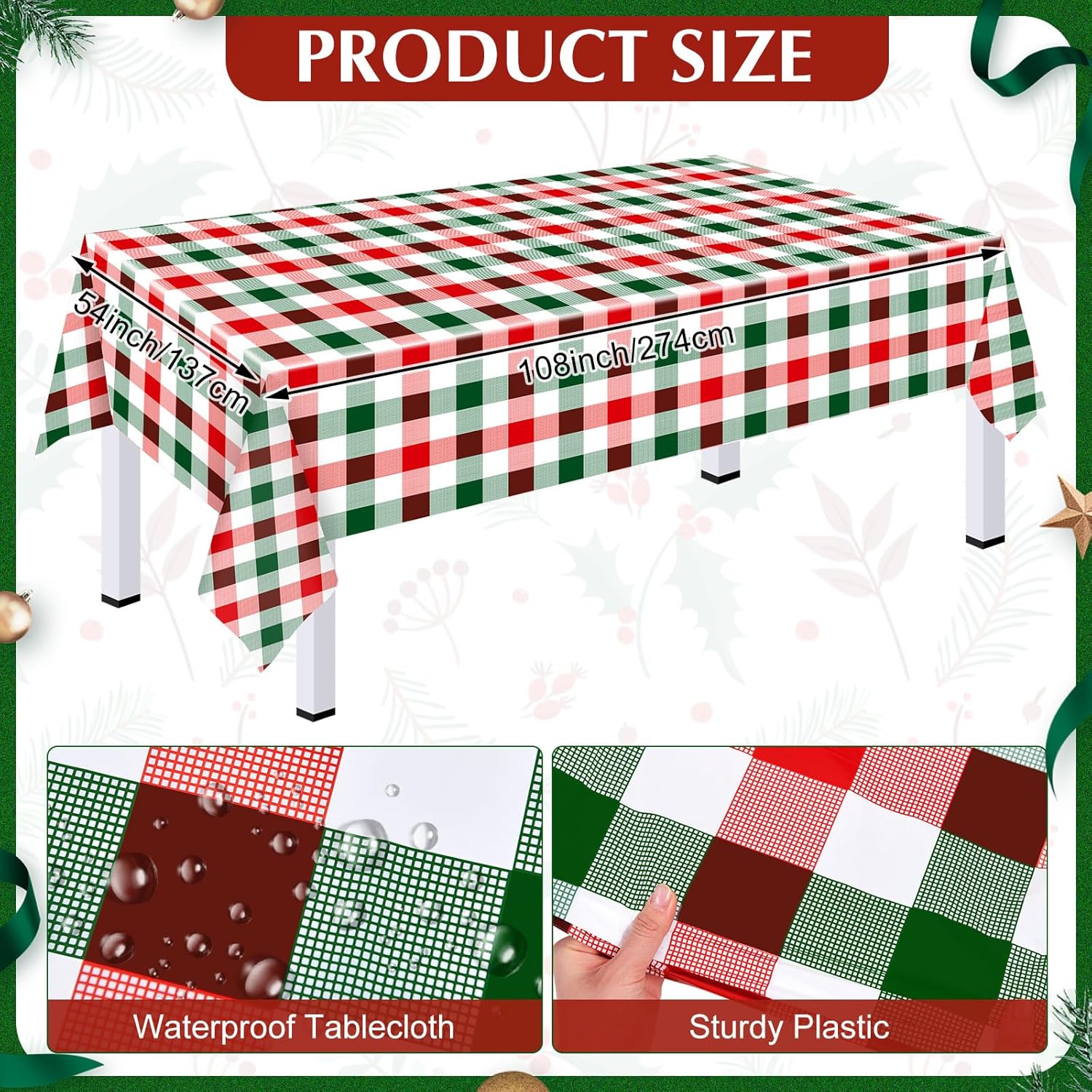 Skiennix 8-Piece Plaid Tablecloth Set - 54 x 108 Inch Plastic Covers for Parties & Holidays
