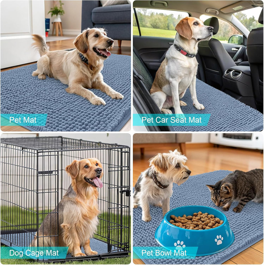 OLANLY Dog Door Mat - Absorbent Non-Slip Chenille Doormat for Muddy Paws | 30x20, Airy Blue