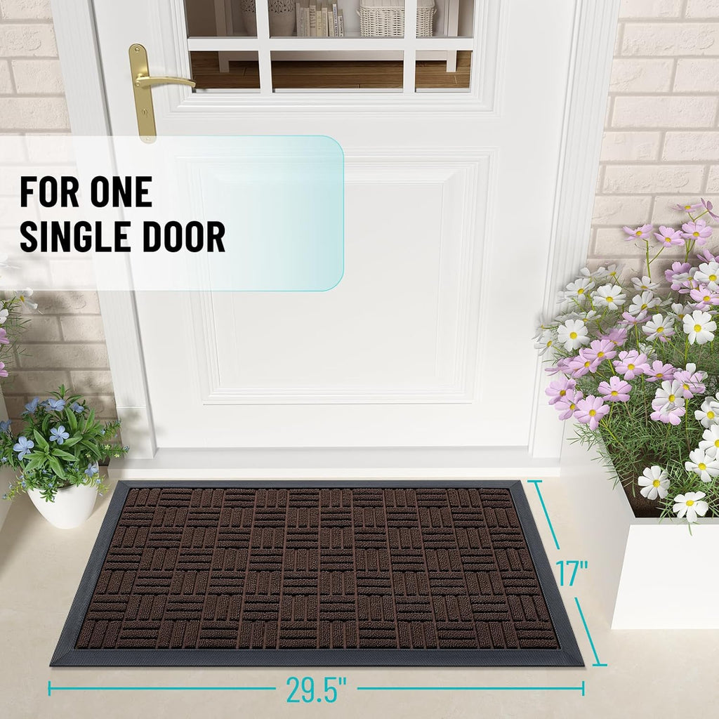 OLANLY Heavy-Duty Front Door Mat - Absorbent Natural Rubber, Non-Slip, 29.5x17 Inches | Stain & Fade Resistant, Brown