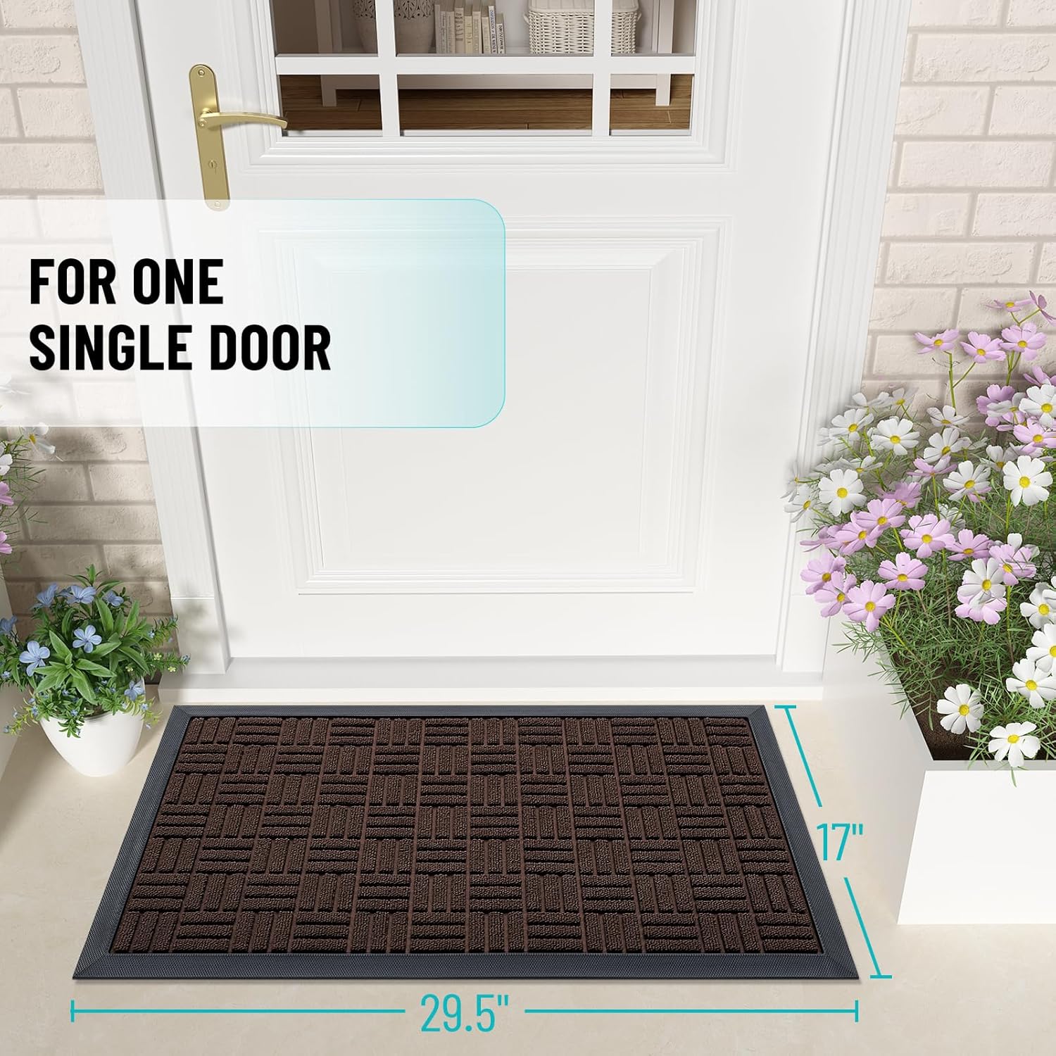 OLANLY Heavy-Duty Front Door Mat - Absorbent Natural Rubber, Non-Slip, 29.5x17 Inches | Stain & Fade Resistant, Brown