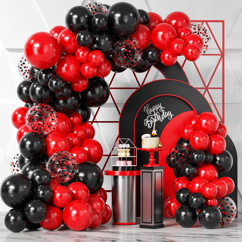 Bezente Red & Black Balloons Garland Kit - 100 Pcs Arch for Wedding, Birthday & Graduation Decor