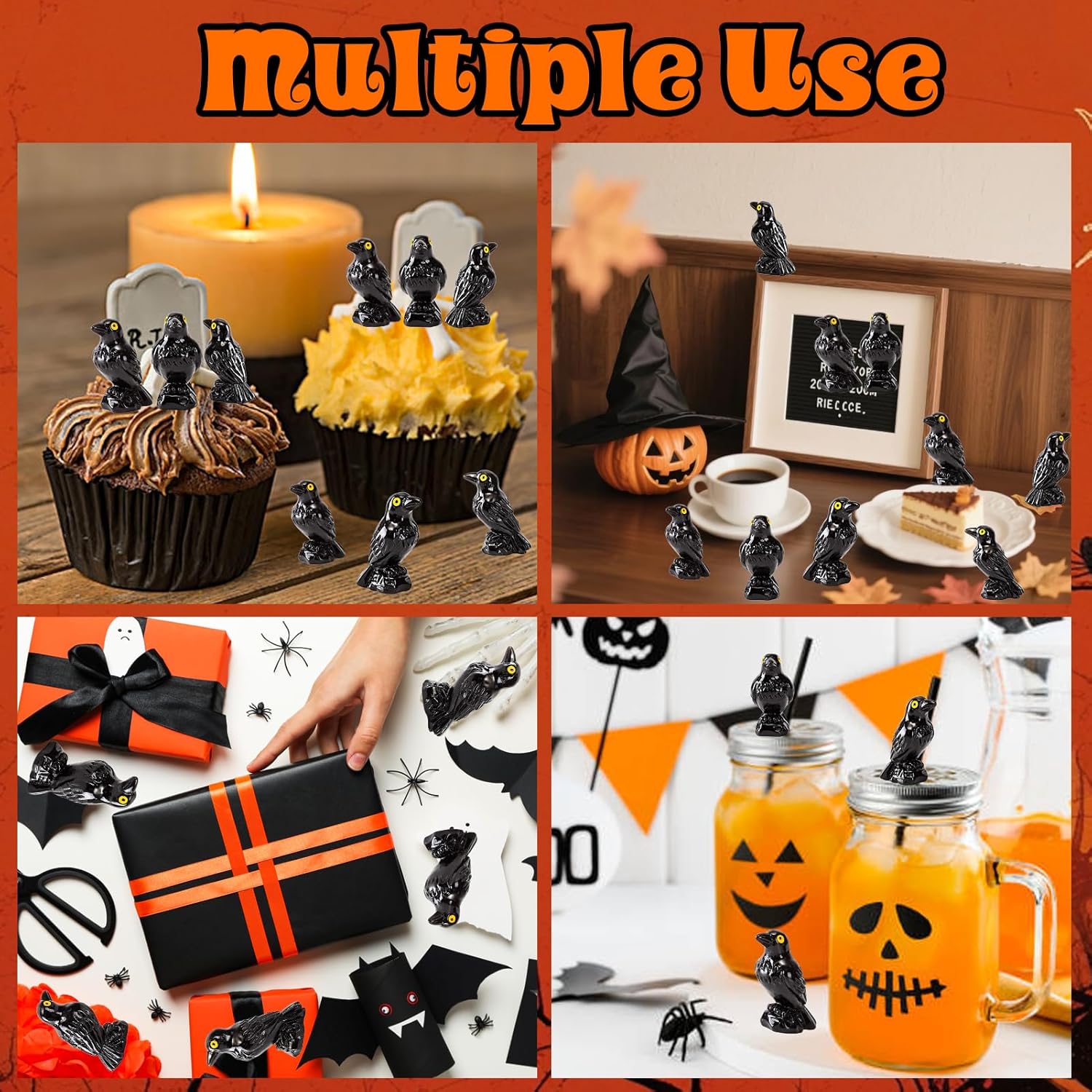 Skiennix Mini Resin Crows - 50 Pcs Realistic Black Raven Figurines for Halloween Decor & Crafts