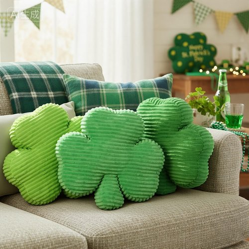 Bunny Chorus St Patricks Day Decorations: 3pcs Ultra Soft Striped Lucky Shamrock Throw Pillows, Stuffed Plush Green Pillows, St. Patrick's Day Home Office Decor for Bedroom, Living Room, Sofa, Couch