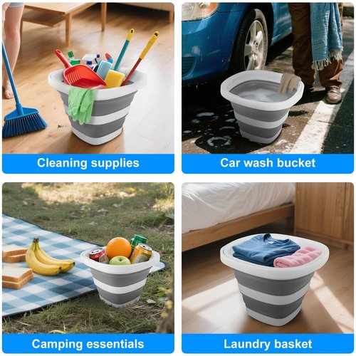 Collapsible Bucket 5L, Foldable Mop Bucket Car Wash Buckets with Handle for Cleaning Supplies, Portable Sink Wash Basin Storage Bin Ice Tub for Fishing Beach Outdoor Camping Kitchen RV Accessories
