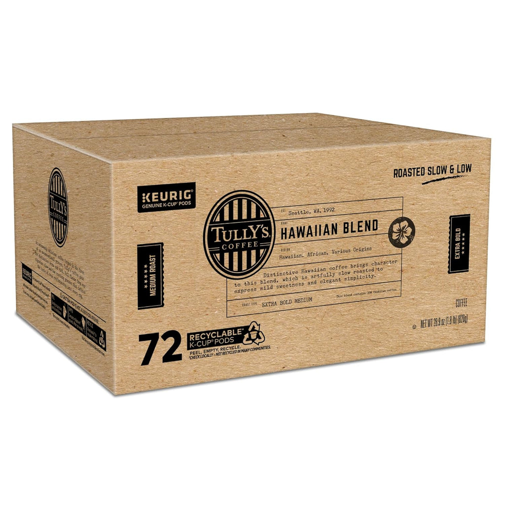 Tully's Coffee Hawaiian Blend K-Cup Pods - Medium Roast, 72 Count | Perfect for Keurig Brewers