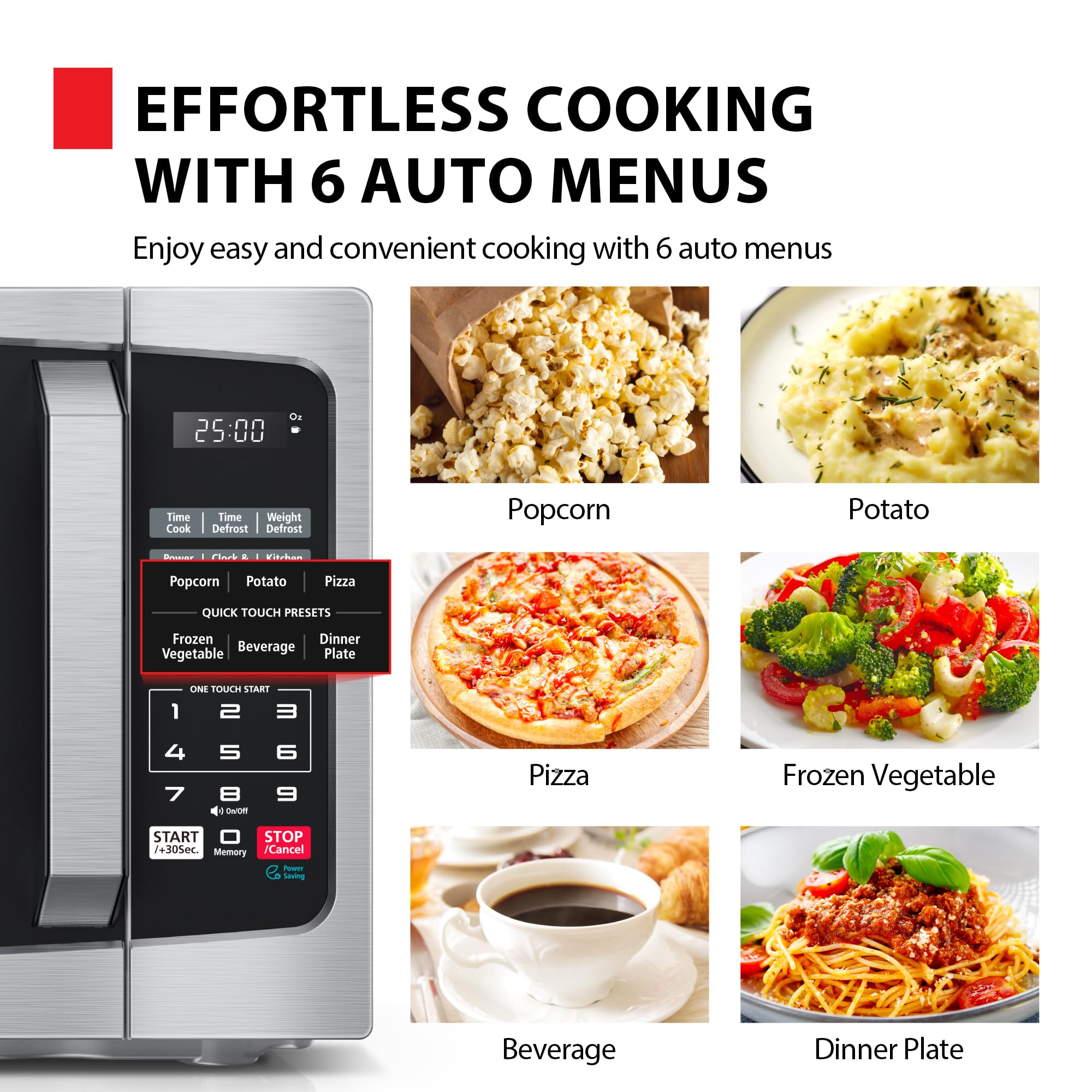 TOSHIBA ML-EM09PA(SS) Small Microwave Oven with 6 Auto Menus, Mute Function, LED Lighting, Countertop Microwave Perfect for Apartments, 0.9 Cu Ft, 10.6 Inch Removable Turntable, 900W, Stainless Steel