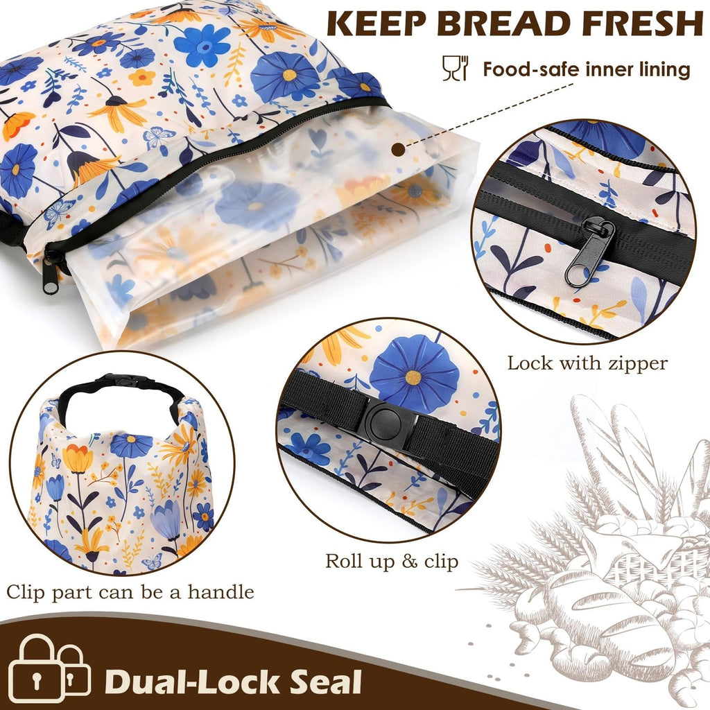 Revahope 2 Pack Reusable Bread Bags for Homemade Bread, 17"×13" Sourdough Bread Storage Bags with Bowl Cover - Keep Loaf Fresh and Easy to Wash(Blue-Yellow Floral)