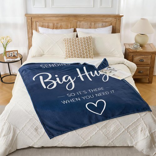 Lussena Thinking of You Gifts for Women Men – Get Well Blanket 50x60 Inch, Navy Flannel Comfort Hug Blanket, Sympathy Throw for After Surgery, Chemo, Illness, Recovery