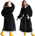 Bedsure Wearable Blanket Hoodie - Cozy Sherpa Sweatshirt for Adults | Perfect Birthday Gift, Black