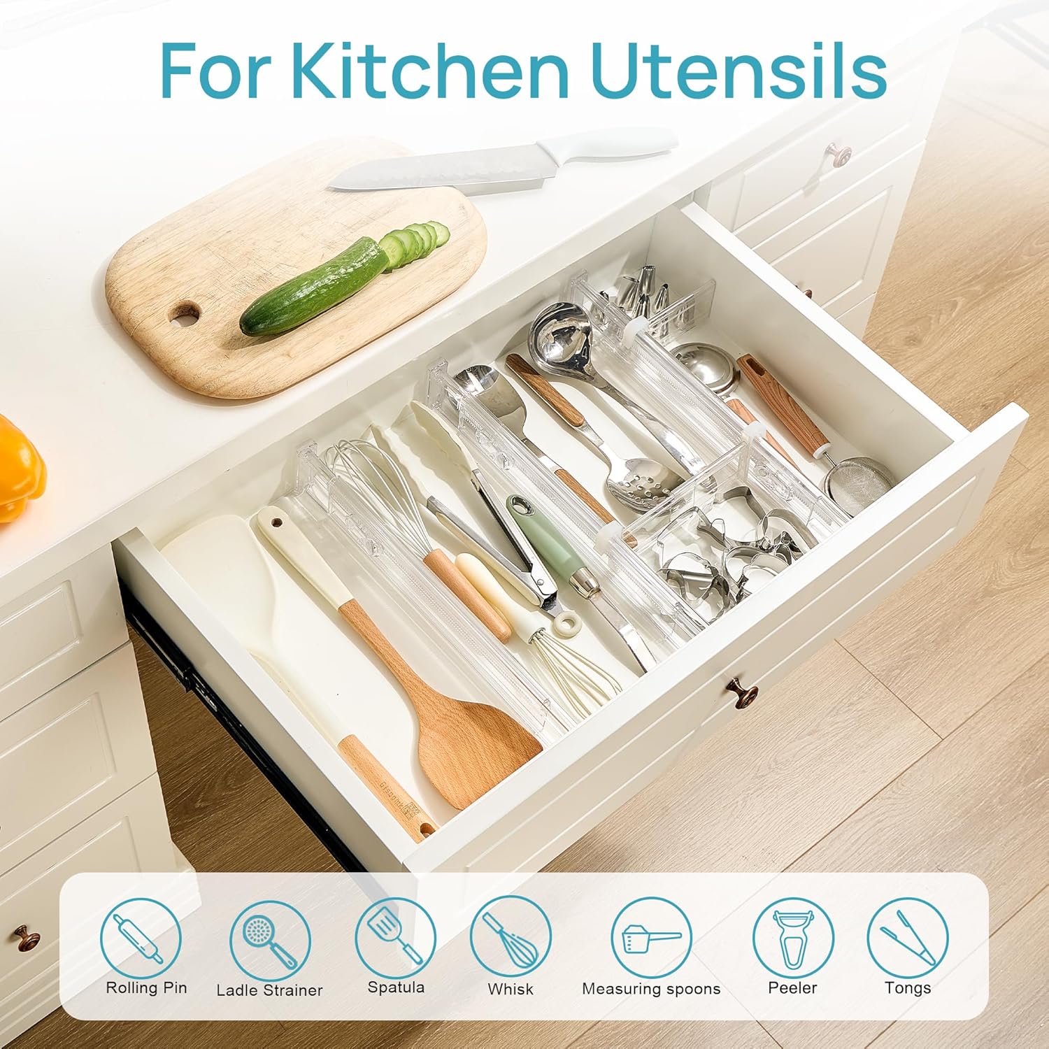 Vtopmart Drawer Dividers - Expandable Inserts & 25 PCS Clear Plastic Organizers Set