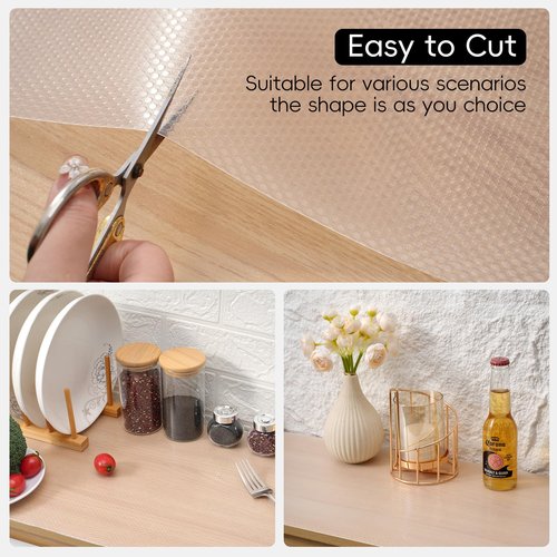 Shelf and Drawer Liner for Kitchen Cabinet,Non Adhesive Durable EVA Shelf Paper, Non Slip Waterproof Decorative Mats for Dresser Cupboard Refrigerator Bathroom Wire Grip Shelves(Clear,12 in X 10 Ft)