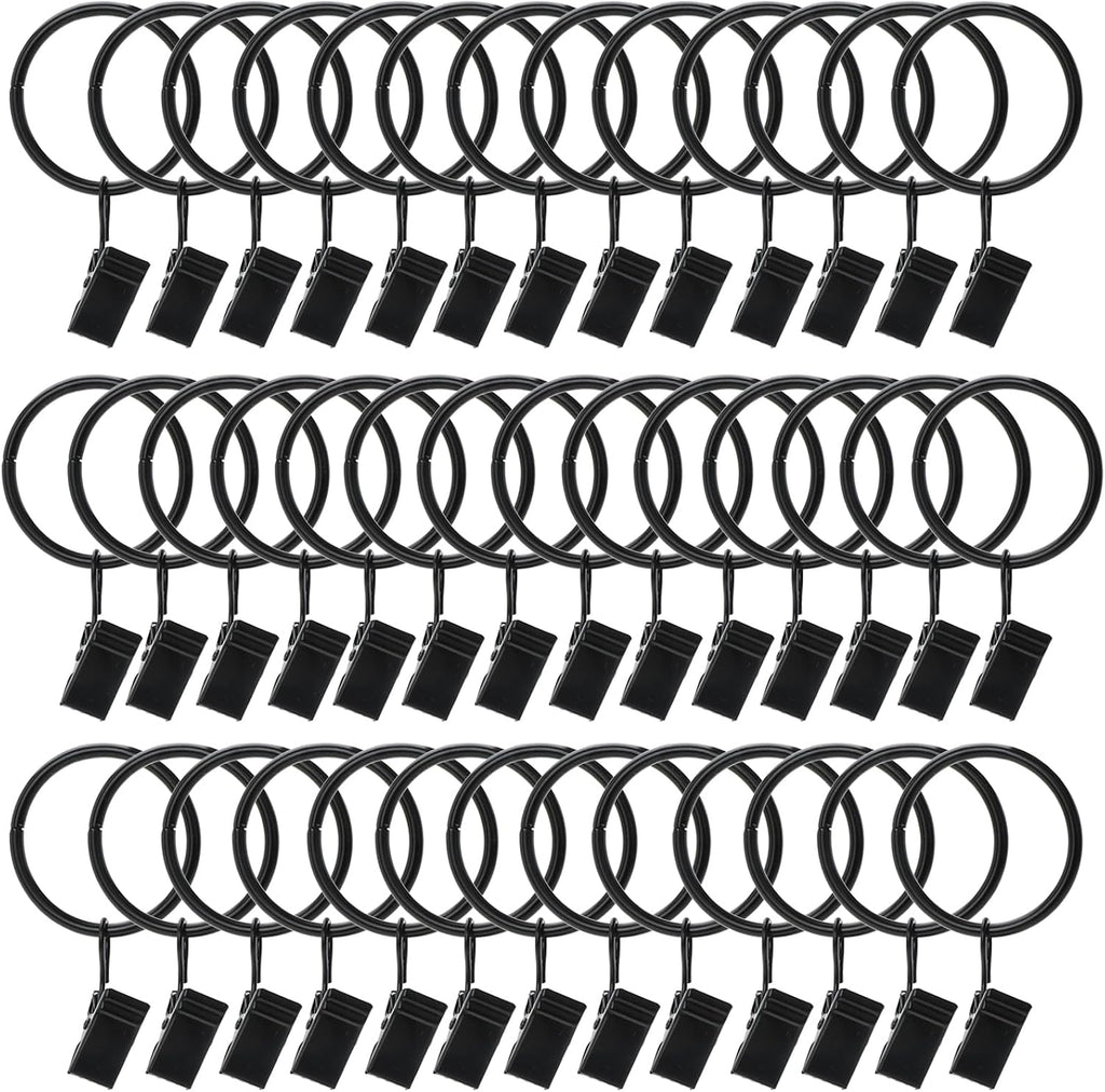 Skiennix 40 Pack Metal Curtain Rings - Durable Drapery Clips with 1.26 Inch Interior Diameter - Black