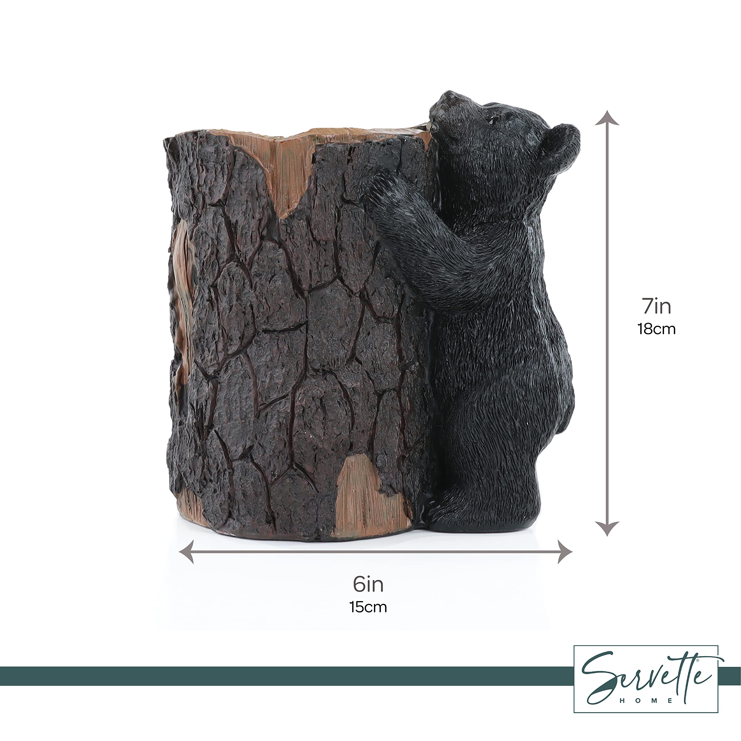 Servette Home Brown Bear Utensil Holder Caddy with 3 Wood Utensils