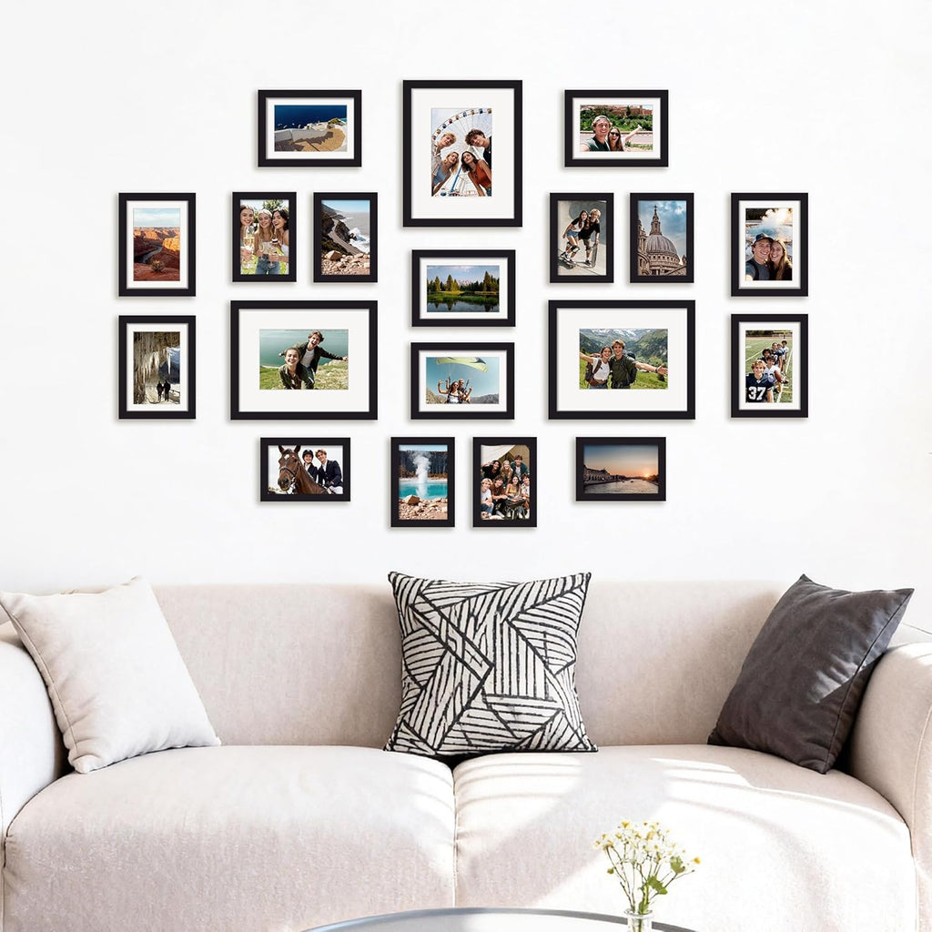 Upsimples 19-Pack Picture Frames Set - Versatile Wall Decor & Tabletop Display | Multi-Sized Black Frames (8x10, 5x7, 4x6)