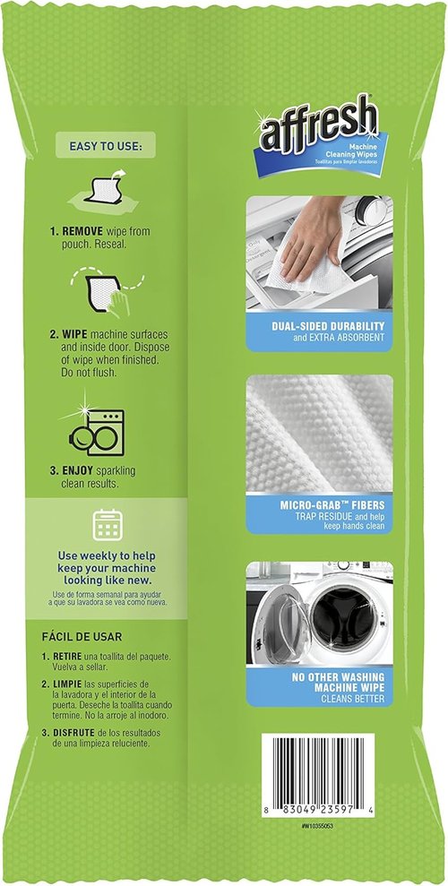 Affresh Washing Machine Cleaner W10355053 - 24 Wipes for Front & Top Load Washers | Effective & Easy Use