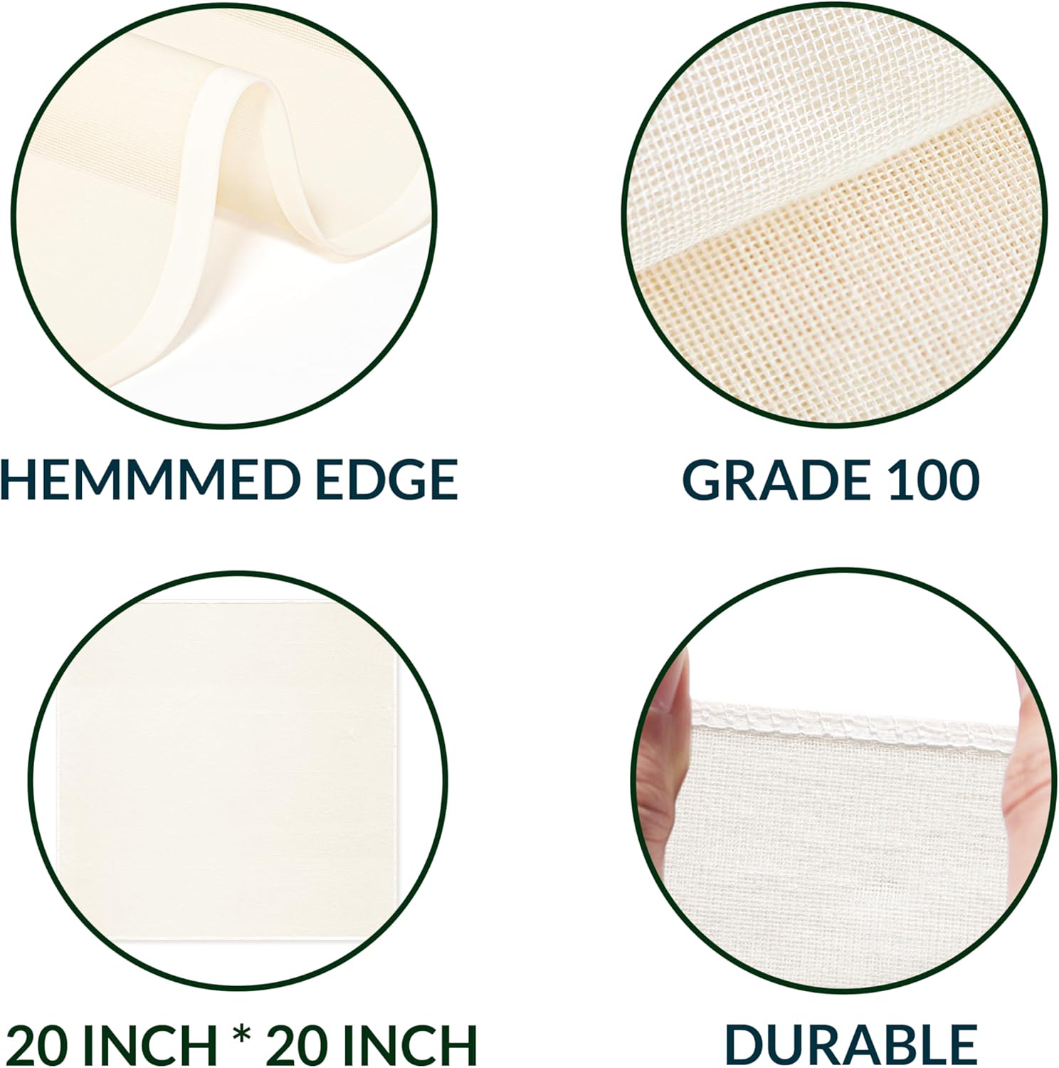 Skiennix 8-Pack Cheesecloth - 20x20 Inch Reusable Unbleached Cotton Strainer for Cooking & Baking