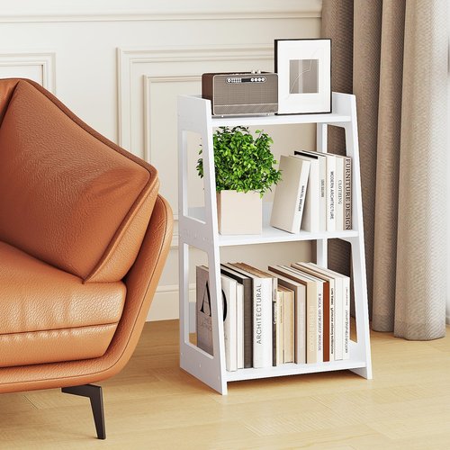 POBOMULI 3-Tier Bathroom Ladder Shelf Freestanding, White Floor Shelves Open Shelving Unit, Small Bookshelf Nightstand for Home Study Laundry Room (11.8" D x 15.7" W x 27.6" H)