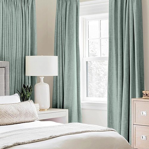 MIULEE 90-Inch Linen Texture Curtains - 100% Blackout Thermal Insulated Seafoam Green Drapes | 52x90 Inch (2 Panels)