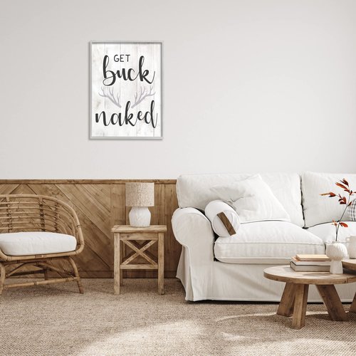Stupell Industries Country Get Buck Naked Text Design Rustic Antlers, Design by Daphne Polselli