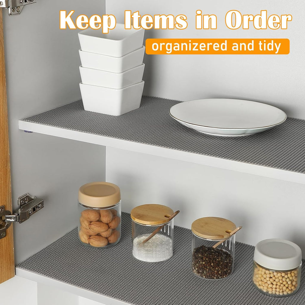 Songrey Non-Adhesive Drawer Liner - 12" x 20FT Non-Slip Cabinet Mat for Kitchen & Bathroom (Dark Gray)