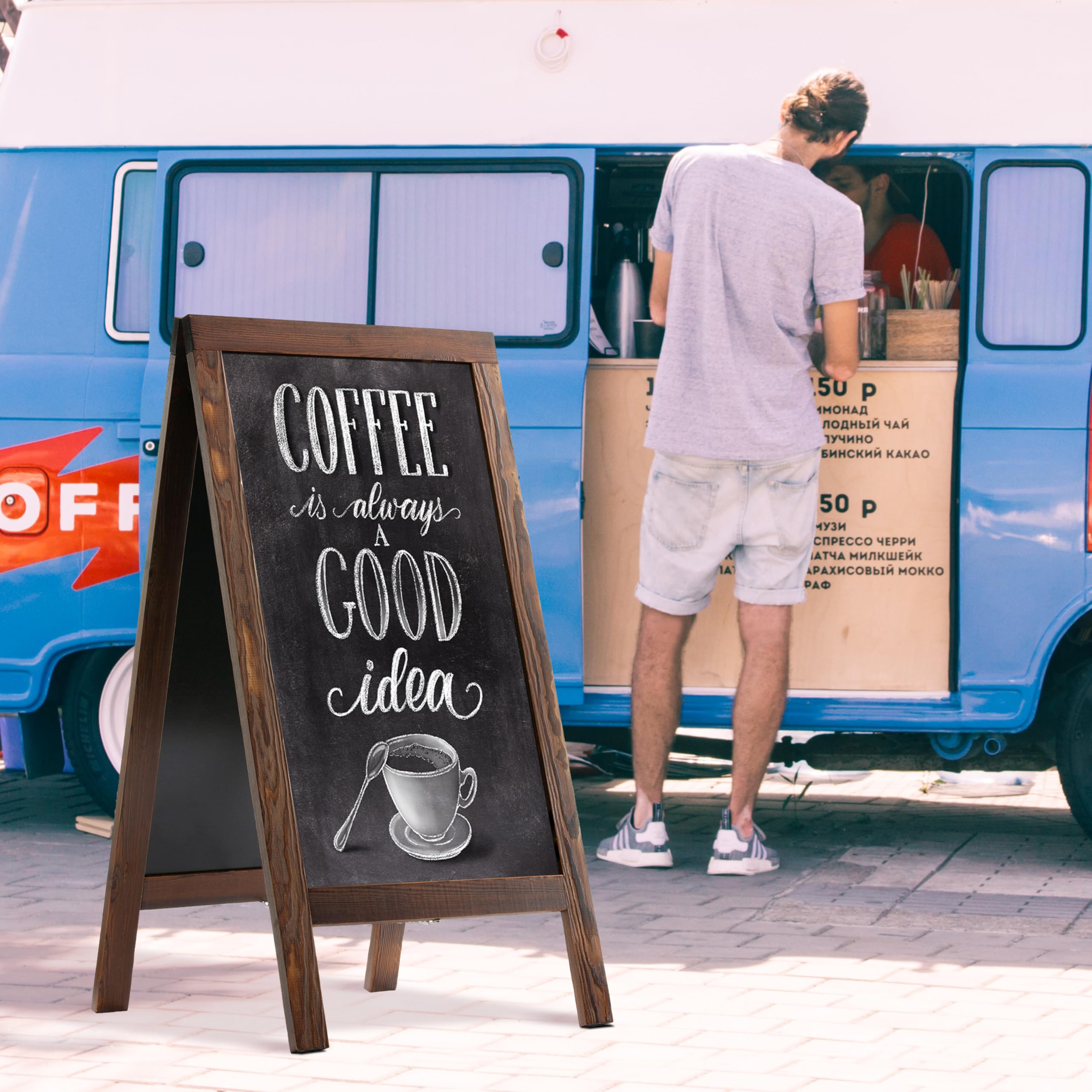 DAHAPYBOO Sandwich Board 48"x24" Solid Pine Wood Rustic Brown